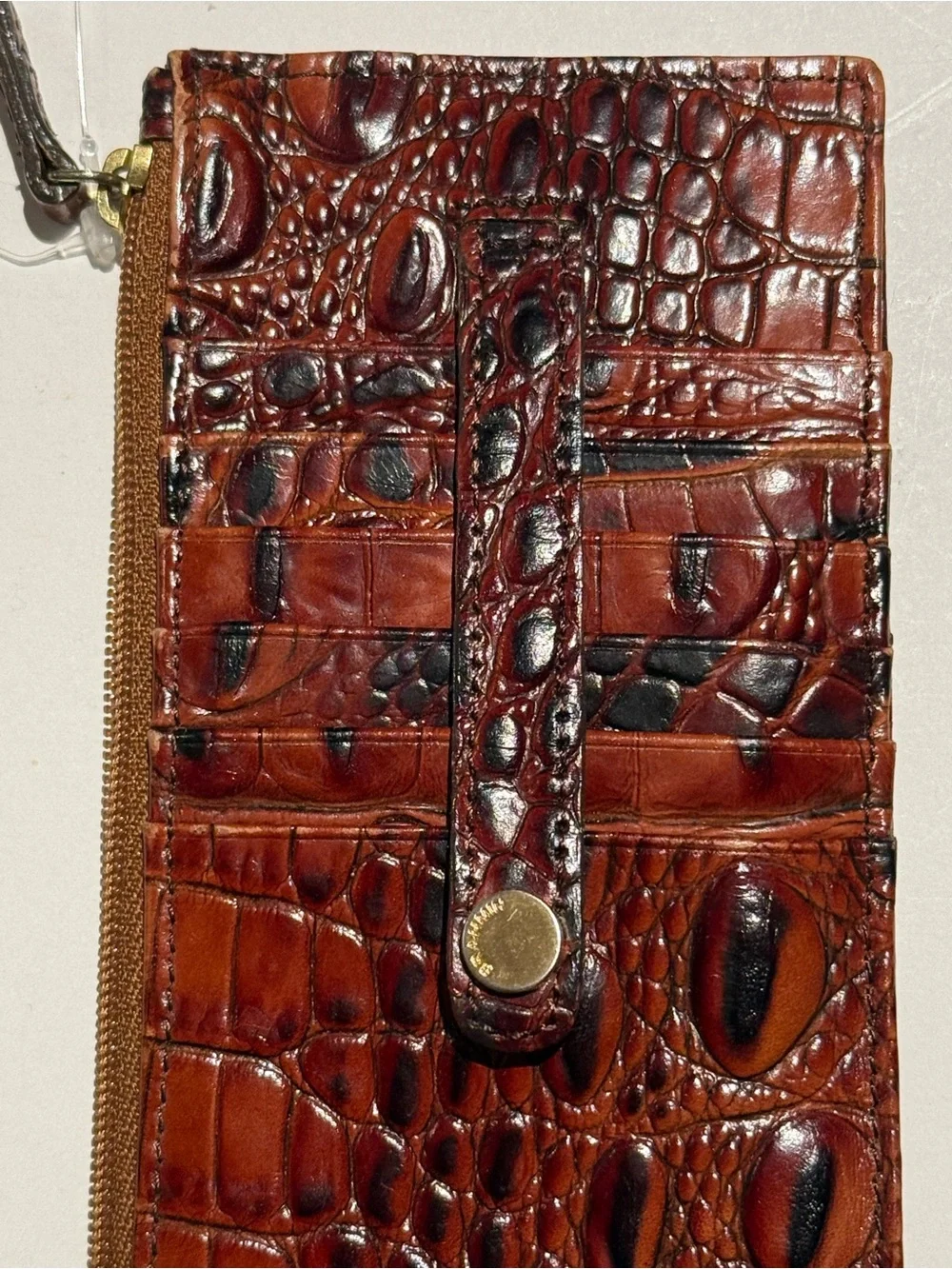 Brahmin Brown Croc-Embossed  Zip-Around Wallet w/ ID Window Croc-Embossed